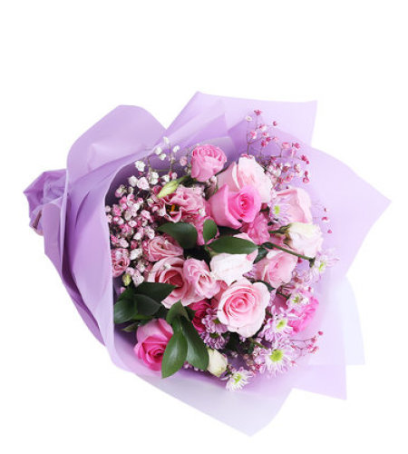 粉色芳华-11朵戴安娜，搭配桔梗、满天星、小野菊