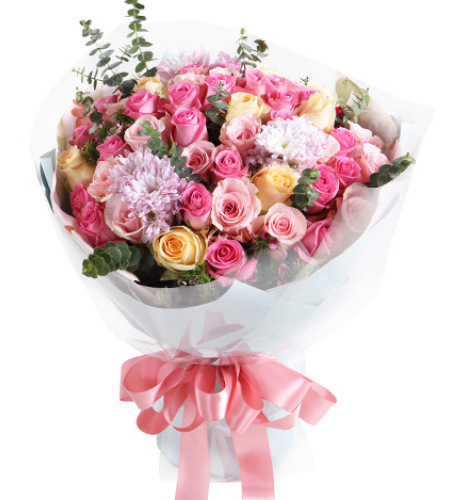 粉色浪漫-香槟玫瑰8枝，粉佳人13枝，苏醒玫瑰29枝