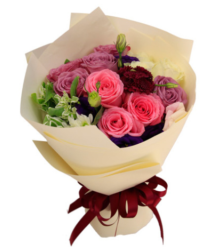 马尔代夫的假日-紫玫瑰6枝，粉玫瑰3枝、白玫瑰3枝