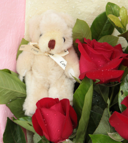 牵手情-11枝红玫瑰，5寸小熊一只