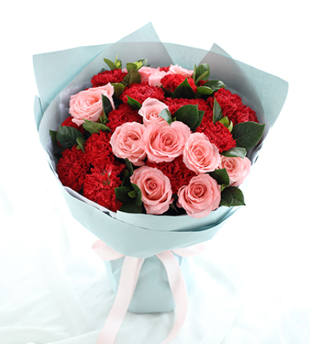 温馨思念-红色康乃馨19枝，戴安娜粉玫瑰11枝
