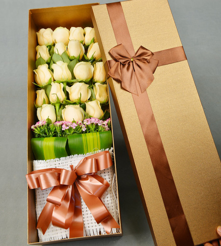 高级定制花盒-19朵香槟玫瑰