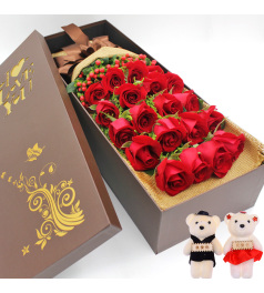 19朵红玫瑰礼盒（随机赠2公仔）