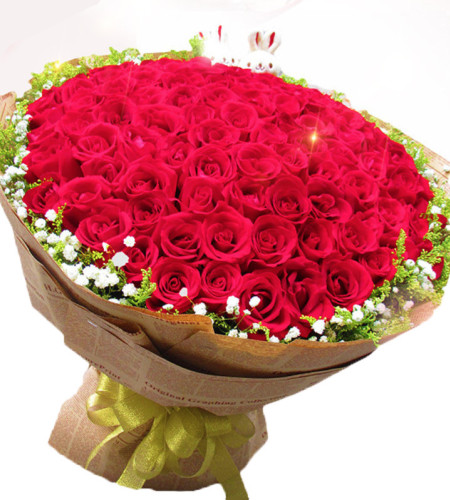 永恒的爱情-红玫瑰99枝，满天星、黄莺围绕一周