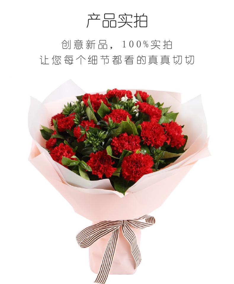 幸福典藏-红色康乃馨16枝，白色相思梅5枝，栀子叶0.5扎实拍图片