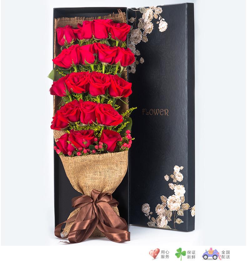 花正盛开-19朵红玫瑰礼盒-鲜花速递